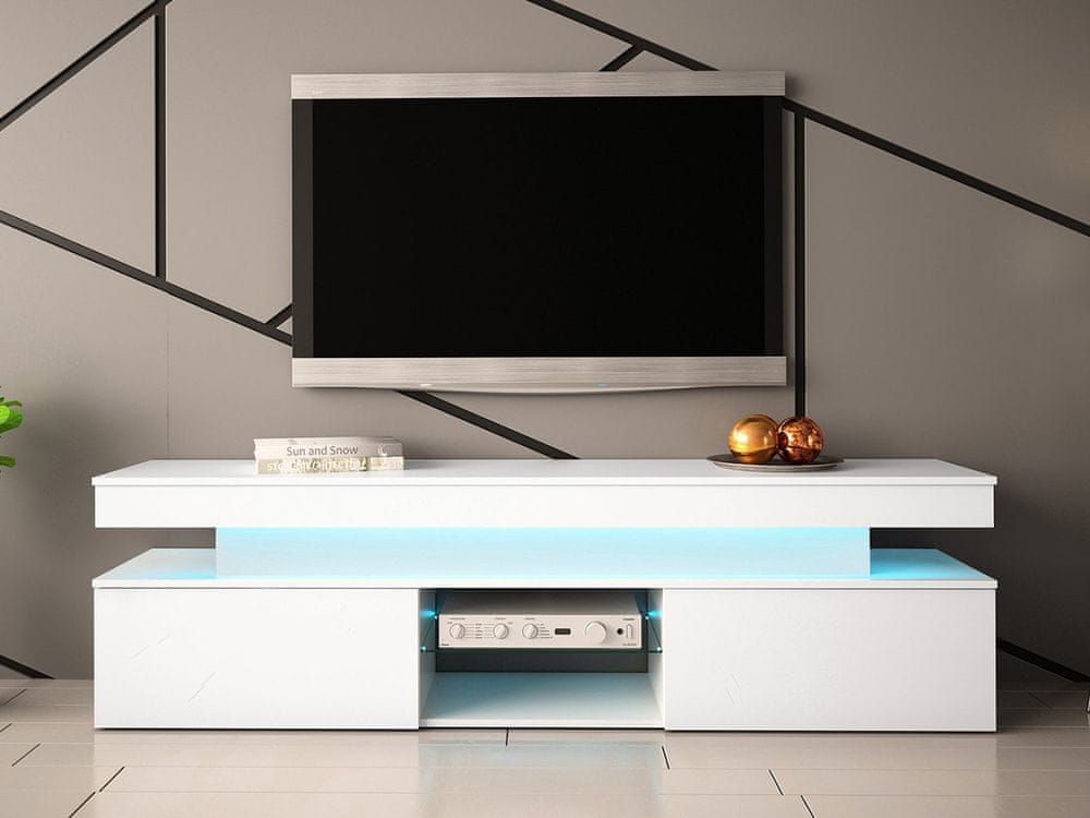Veneti TV stolík s LED osvetlením USOA - lesklý biely